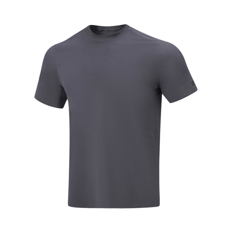 Li-Ning Li Ning Gold Logo | T Shirts Men's Tide Ink Gray Crew Neck Moderate Straight Fit