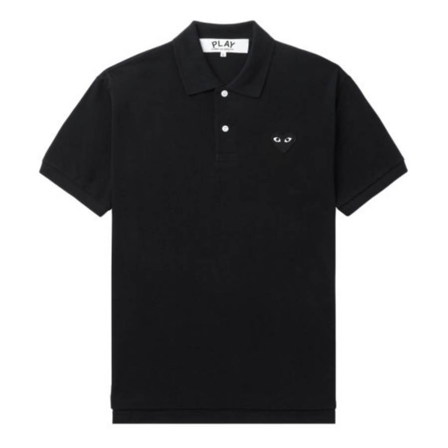 CDG Play Polo Shirts Unisex Black Polo Collar Thin Straight Fit