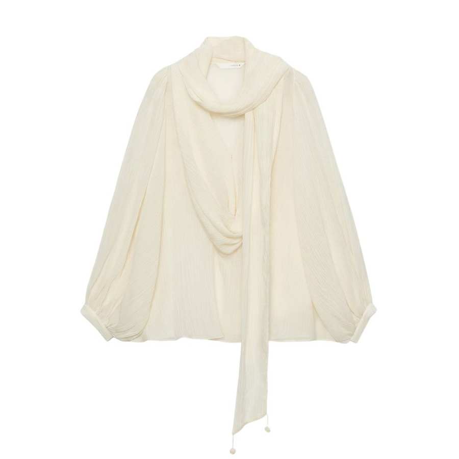 ZARA ZW Shirts Women's White Scarf Collar