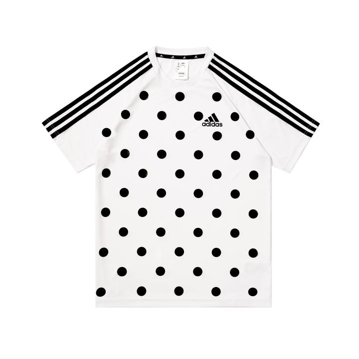 Adidas Adidas T Shirts Unisex White With Black Polka Dot Crew Neck Moderate