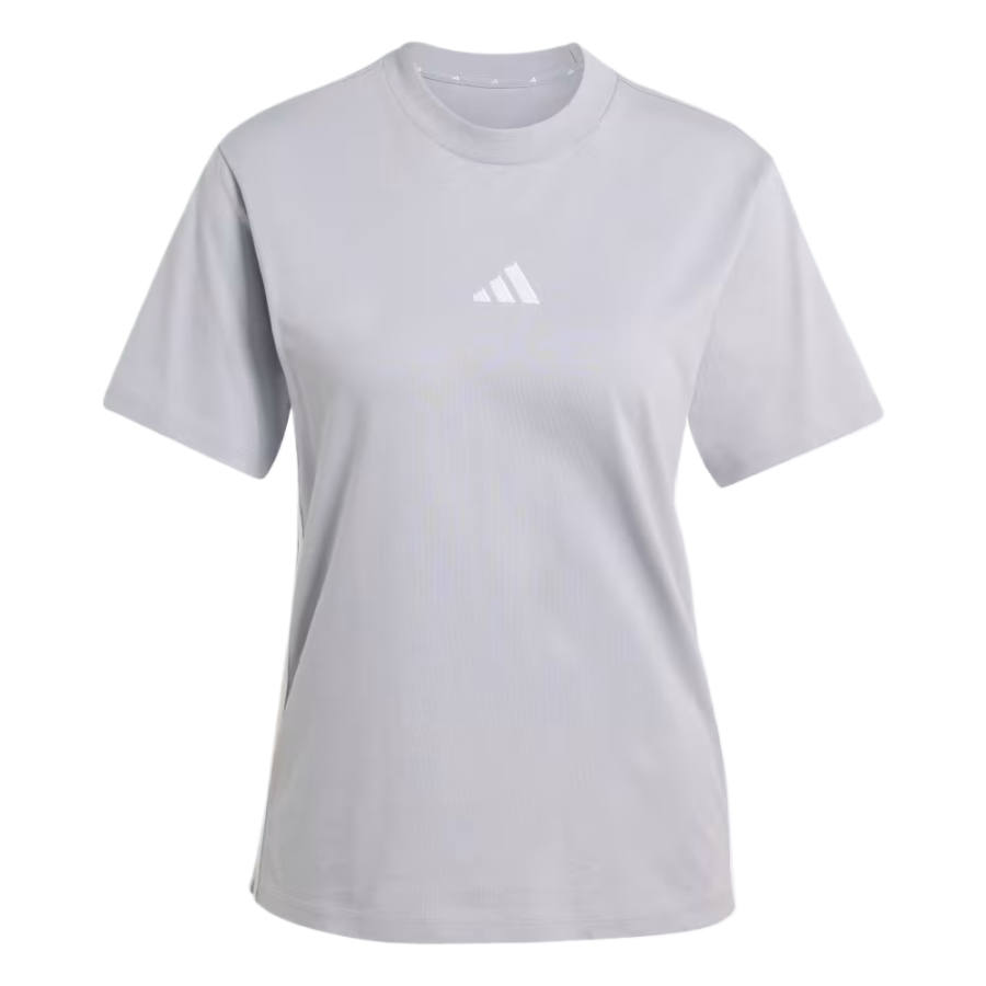 Adidas Adidas ESSENTIALS 3 Stripes T Shirts Women's Halo Silver/White Crew Neck Moderate