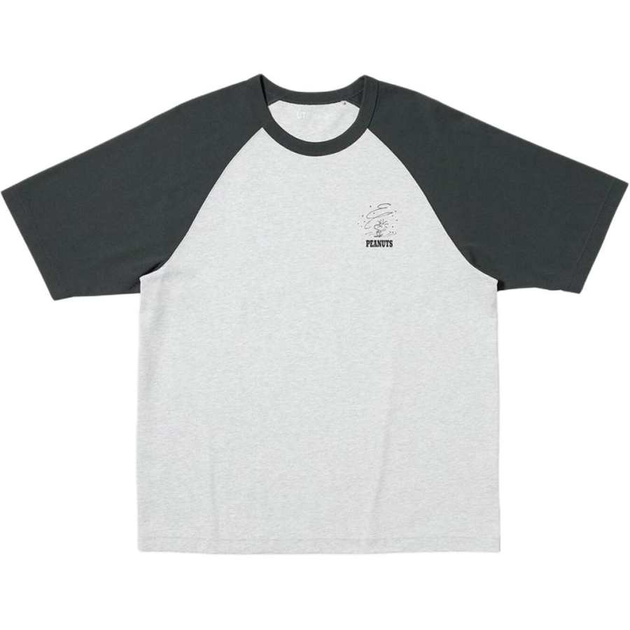 UNIQLO PEANUTS T Shirts Unisex 08 Dark Gray Crew Neck Moderate Straight Fit