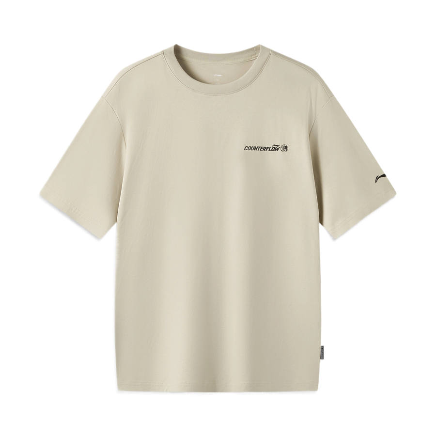 Li-Ning Li Ning Outdoor CF Tracing T Shirts Men's Coconut Khaki Crew Neck Moderate Straight Fit