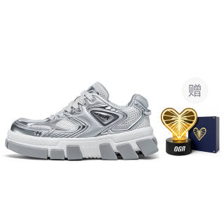 OGR Scratch Mark Sterling Silver Low top Skateboard Shoes Unisex White Silver