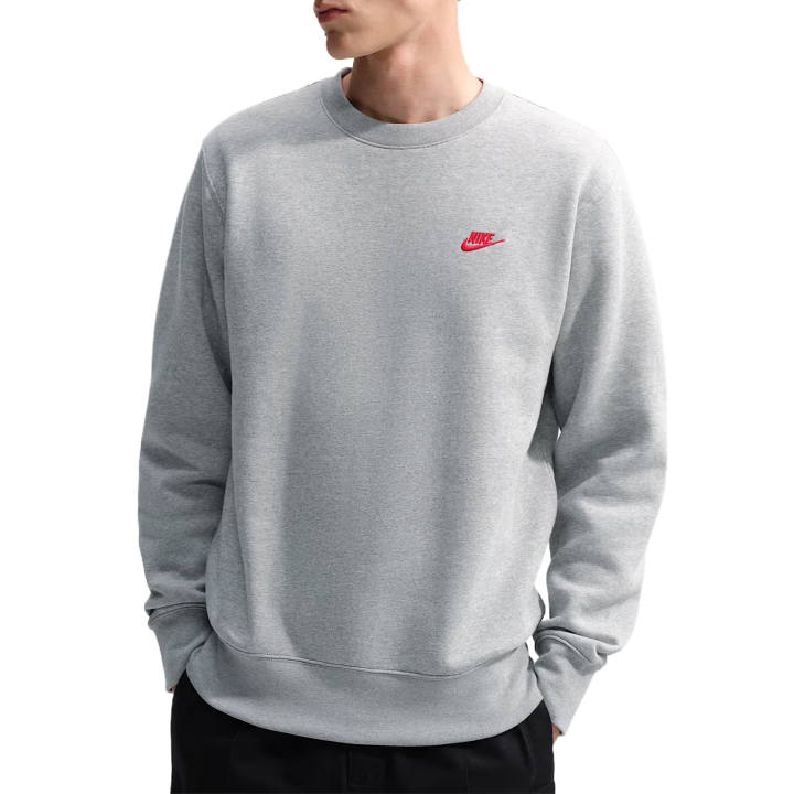 Nike Nike Club Sweatshirts Men's Dark Heather Gray/University Red Crew Neck Moderate