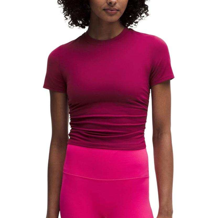 Lululemon Yoga T Shirts Women's Heat Raspberry Purple Crew Neck Moderate