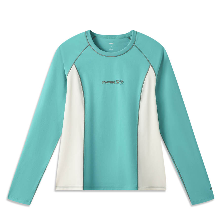 Li-Ning Li Ning Outdoor CF Tracing T Shirts Women's Turquoise Green Crew Neck Thin Straight Fit