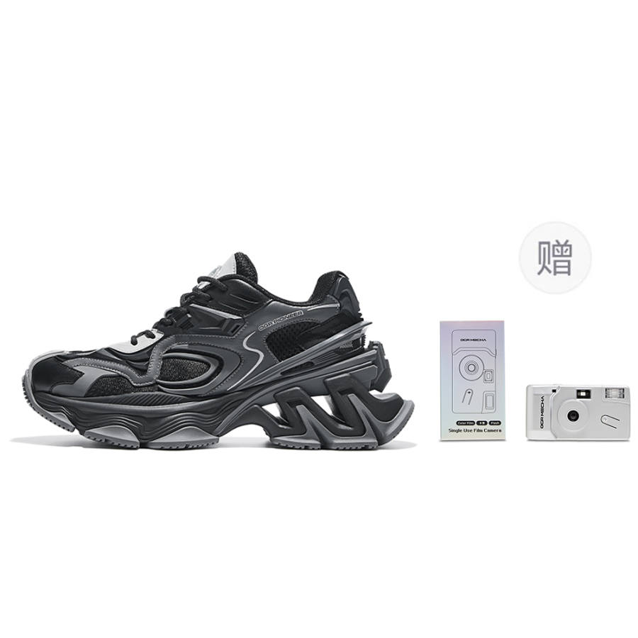 OGR R Line Pioneer Top Grain Cow Leather Low top Chunky Sneakers Unisex Black