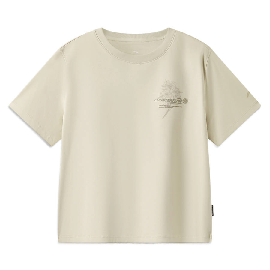 Li-Ning Li Ning Outdoor CF Tracing T Shirts Women's Coconut Khaki Crew Neck Moderate Straight Fit