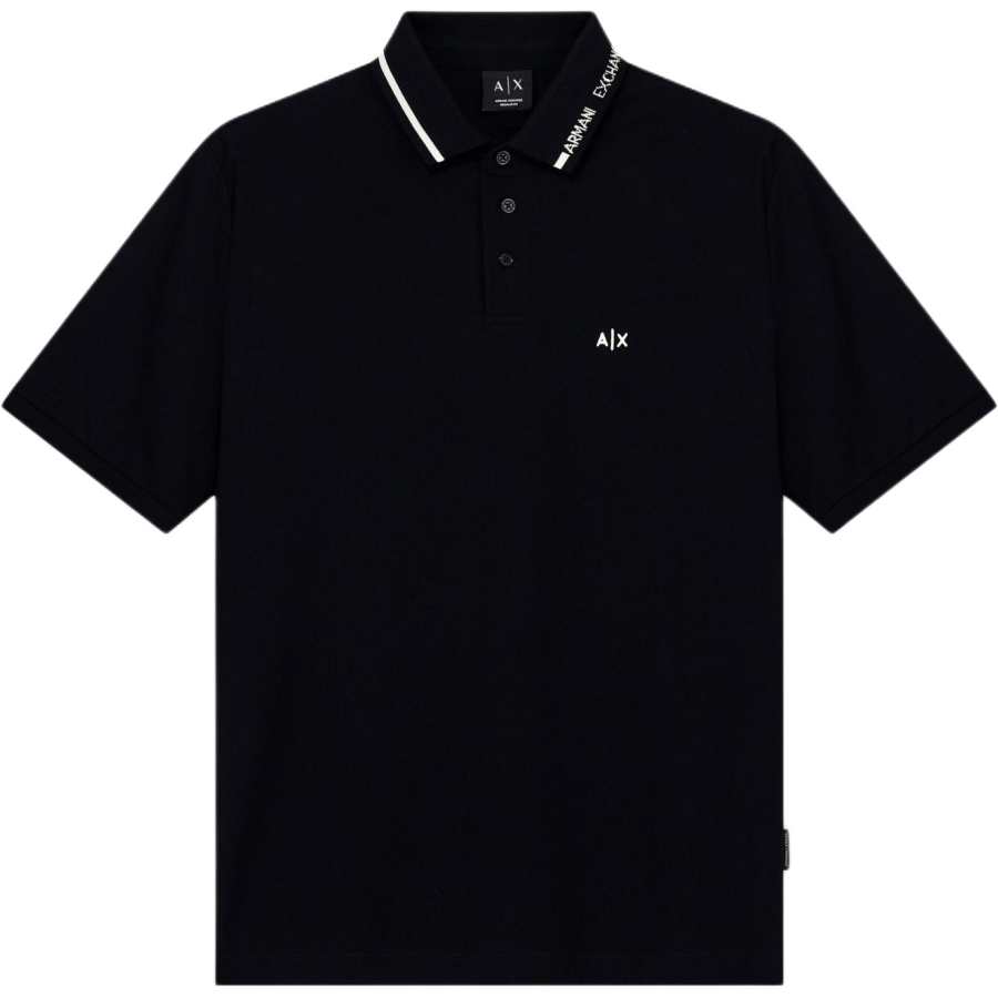 ARMANI EXCHANGE Polo Shirts Men's Black Polo Collar Moderate Straight Fit