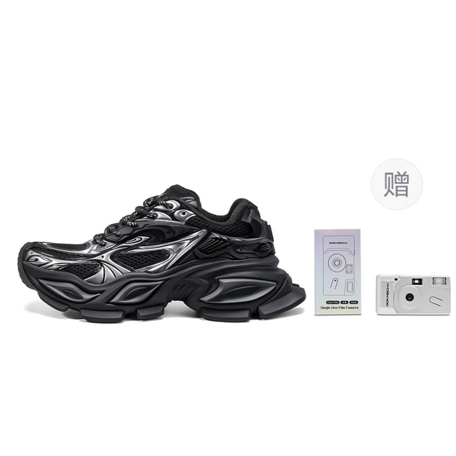 OGR Heterochromia GAZE MAX Low top Chunky Sneakers Unisex Black Silver, Maine Black Gray Mecha Heavy Edition