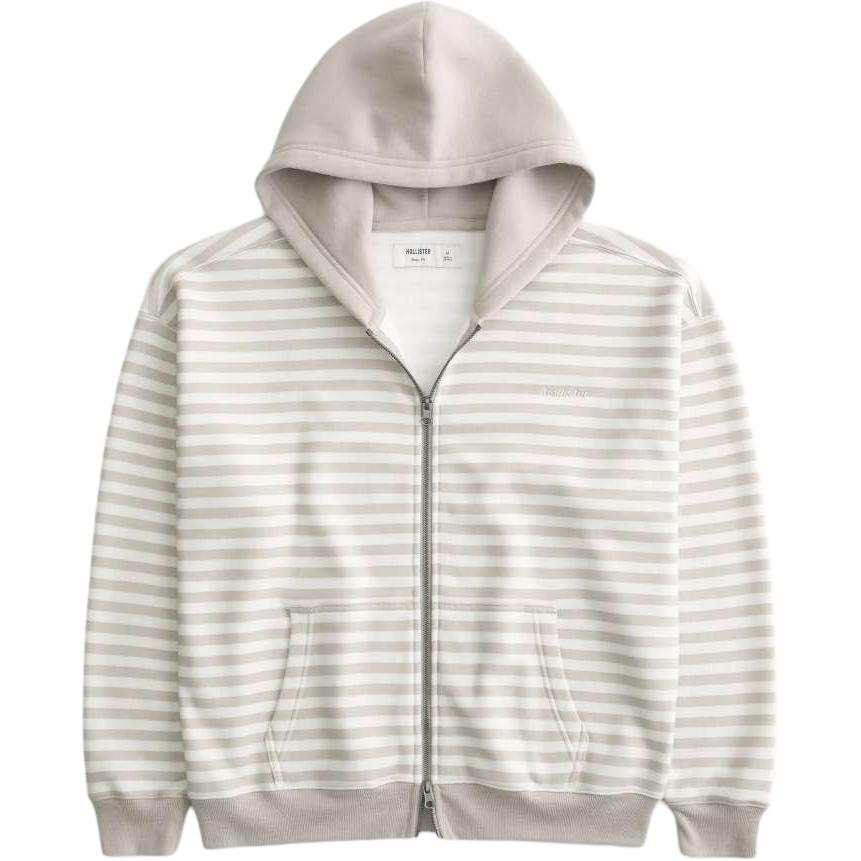 Hollister/ Sweatshirts Men's Ecru Stripes Hooded Non Detachable Moderate