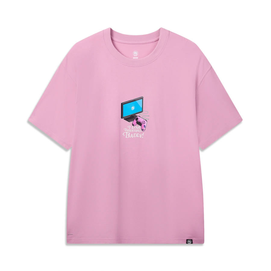 Li-Ning Li Ning Basketball Collection T Shirts Men's Dream Pink Crew Neck Moderate Straight Fit