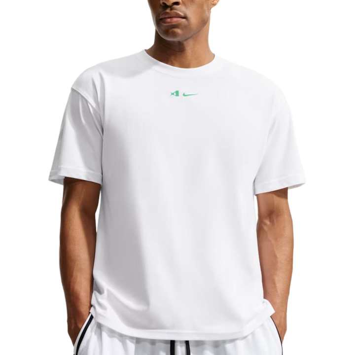 Nike Nike Quick Dry T Shirts Men's White/Light Mint Green Crew Neck Straight Fit