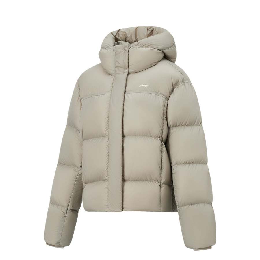 Li-Ning Li Ning Down Jackets Women's Rugged Brown Gray Hooded Non Detachable Thickened A Line