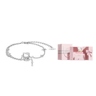 Sanrio Hello Kitty 925 Sterling Silver, Synthetic Cubic Zirconia, White Mother Of Pearl Bracelets Women's