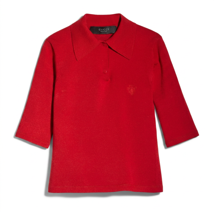 GUCCI Knitwear Women's Red Polo Collar Moderate