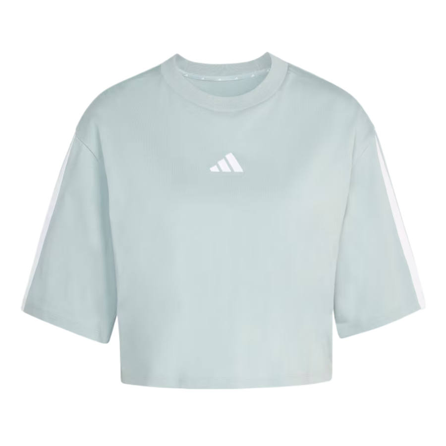 Adidas Adidas ESSENTIALS 3 Stripes T Shirts Women's Magical Sage Green/White Crew Neck Moderate