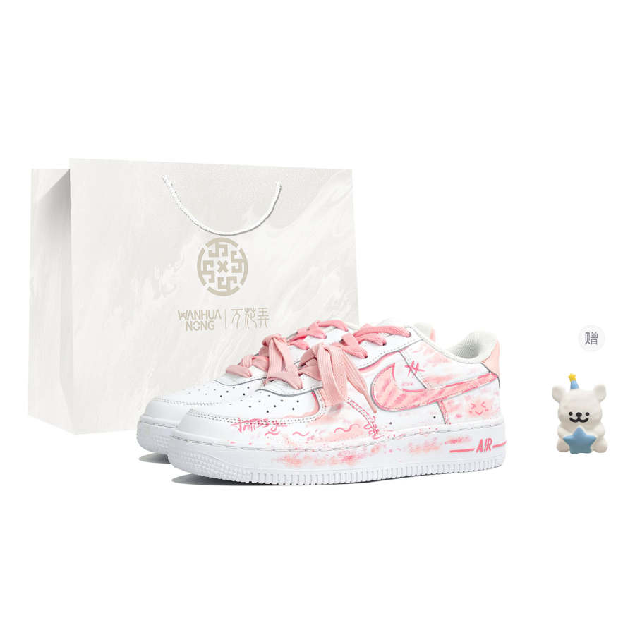 Nike Nike Air Force 1 Wan Hua Nong, Berry Pink Sweetheart, Shopping Bag Leather Abrasion Resistant Low top Skateboard Shoes