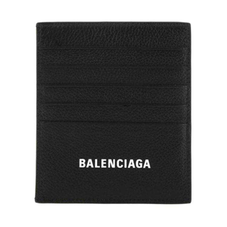 Balenciaga Multiple Card Slots Leather Wallet, Card Holder Men's Black