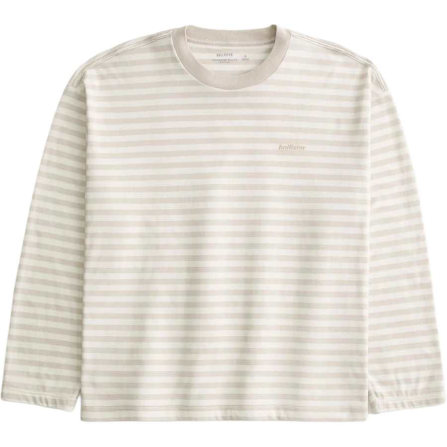 Hollister/ T Shirts Men's Ecru Stripes Crew Neck Straight Fit