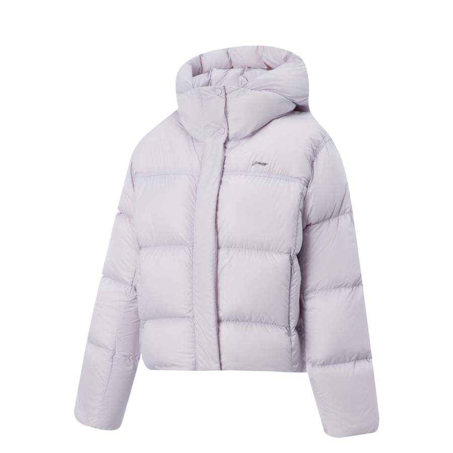 Li-Ning Li Ning Down Jackets Women's Sea Salt Purple Hooded Non Detachable Thickened A Line