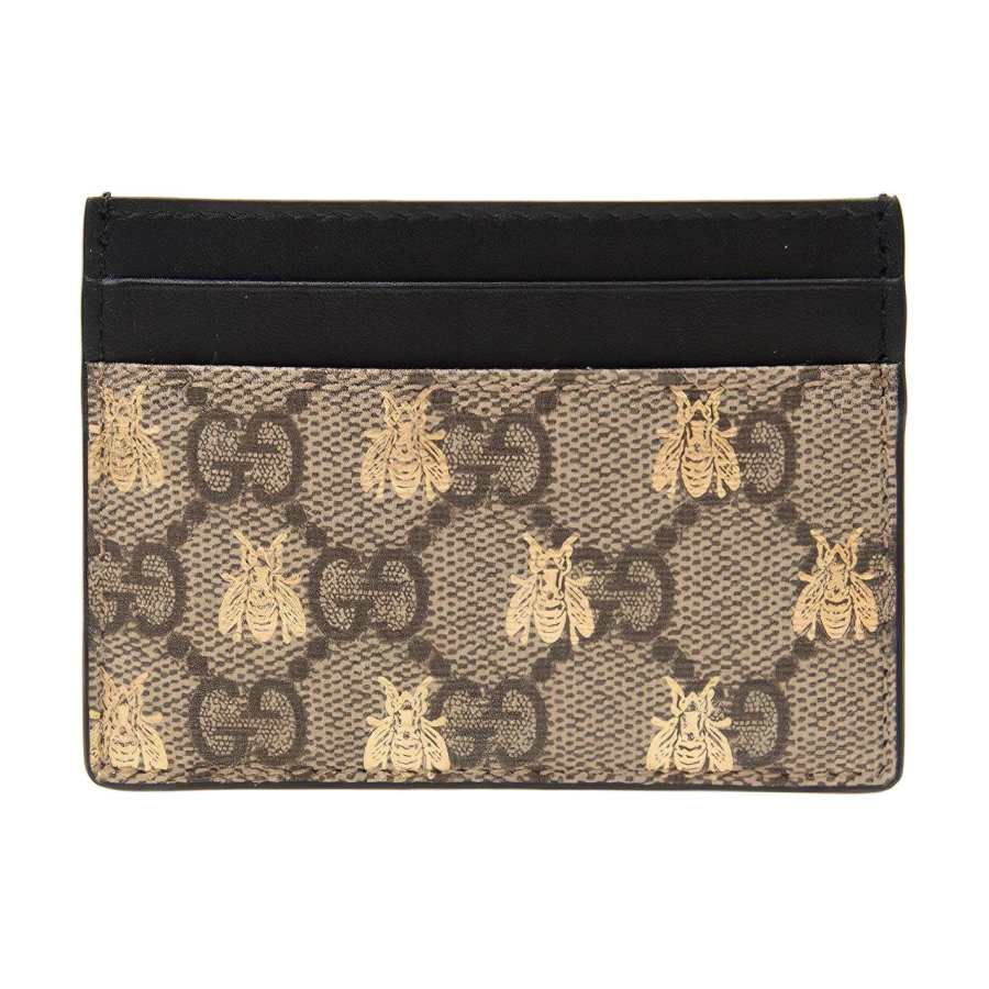GUCCI Canvas With Leather Wallet Card Holder Card Holder Women's Ebony & Black