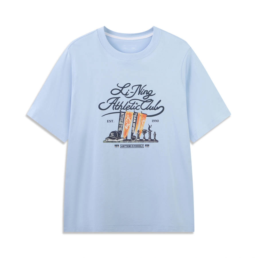 Li-Ning Li Ning Sports Life Collection T Shirts Men's Clear Sky Blue Crew Neck Moderate