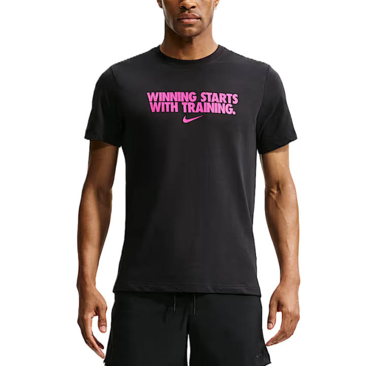 Nike Nike Fitness Clothing Men's Black/Bright Pink Crew Neck Moderate
