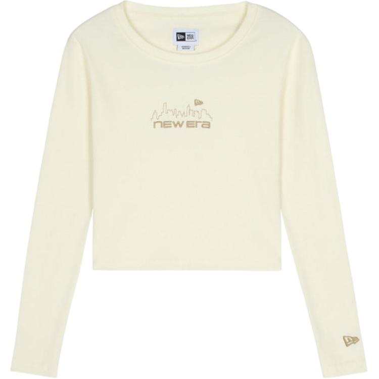 New Era T Shirts Women's Beige Apricot Crew Neck Moderate Straight Fit
