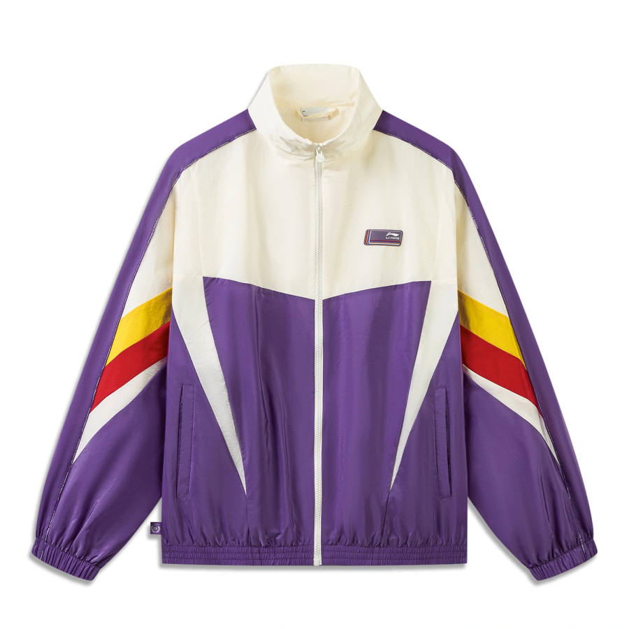 Li-Ning Li Ning Trench Coats Unisex Ivory/Mineral Purple Stand Collar Moderate