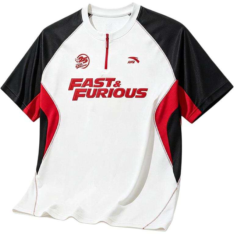 ANTA T Shirts Unisex Ivory White/Basic Black/Flaming Red Crew Neck Thin
