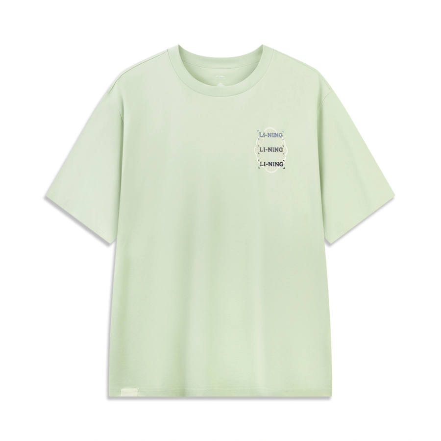 Li-Ning Li Ning Sports Life Collection T Shirts Men's Bamboo Glutinous Green Crew Neck Moderate Straight Fit