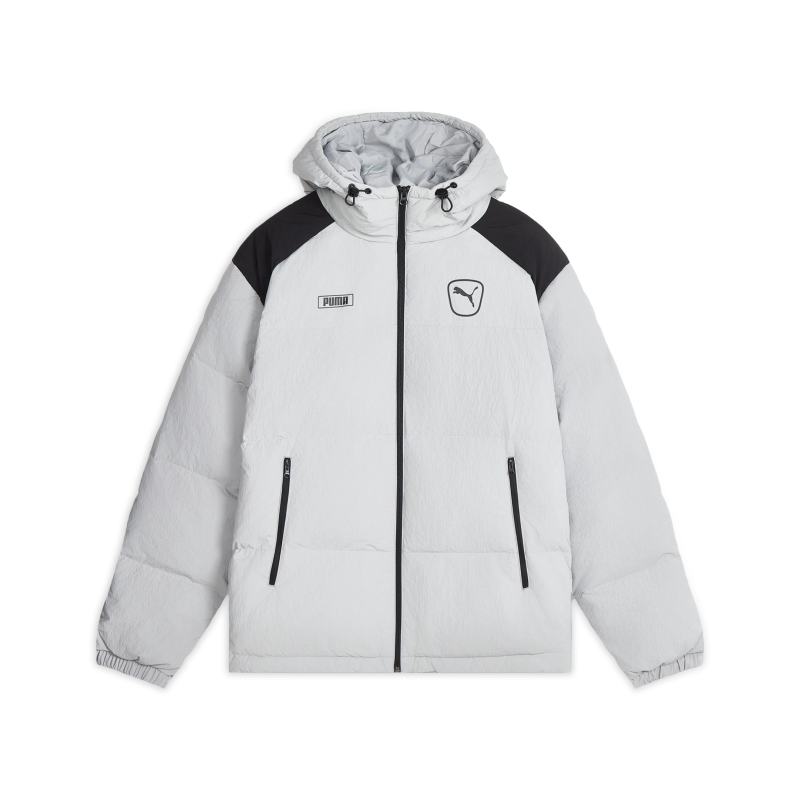 PUMA Down Jackets Unisex Light Gray White Hooded Non Detachable Moderate