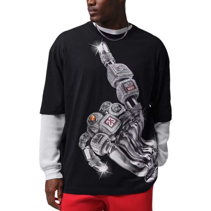 Jordan Jordan T Shirts Men's Black Crew Neck Moderate Straight Fit