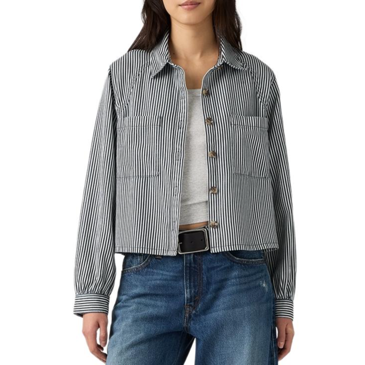 Levis Levis Shirts Women's Blue White Stripes Lapel