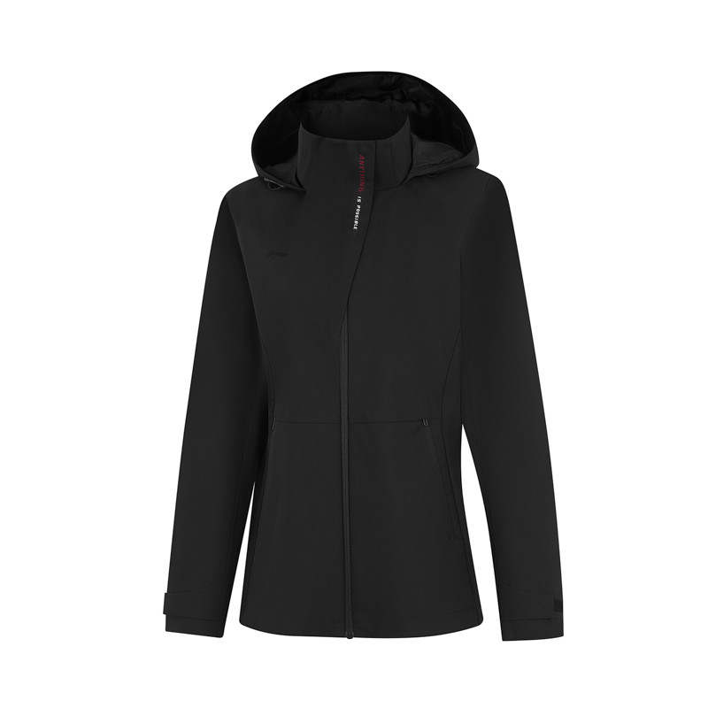 Li-Ning Li Ning Trench Coats Women's Black Hooded Non Detachable Moderate Nipped In Waist