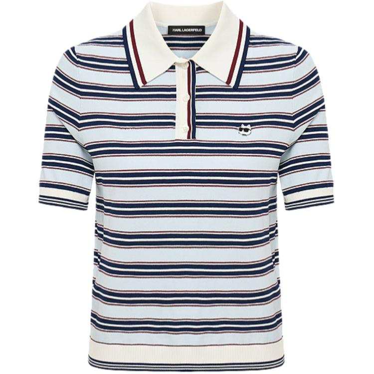 KARL LAGERFELD / Karl Lagerfeld Jeans Sweaters Women's Blue Stripes Color Polo Collar Moderate Straight Fit