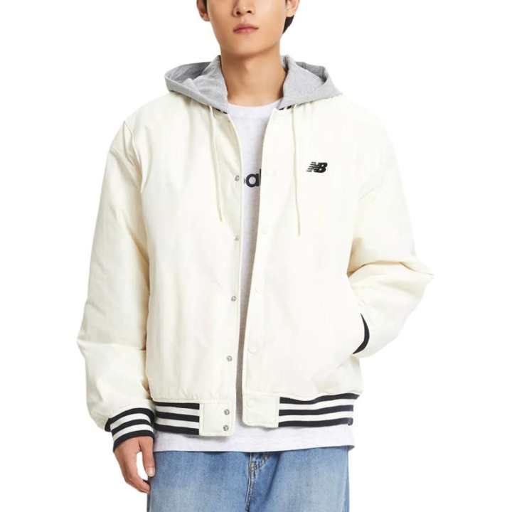 New Balance New Balance Puffer Jackets Unisex Ivory White Hooded Non Detachable Thickened