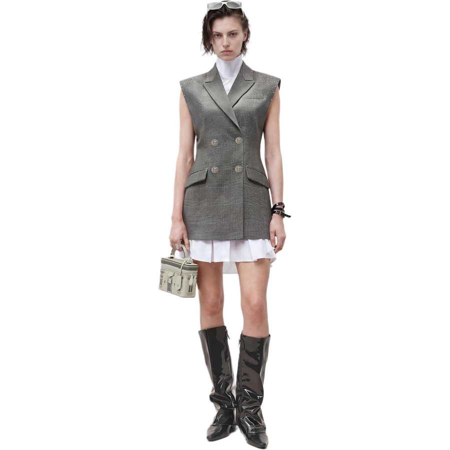 KARL LAGERFELD / Karl Lagerfeld Jeans Sleeveless Dresses Women's Gray Suit Collar Moderate Short Skirt