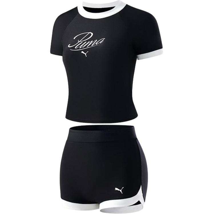 PUMA Two Piece Swimsuits Women's Crew Neck Thin Square Leg Two Piece Swimsuit