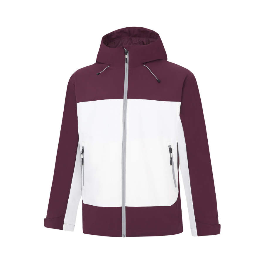Li-Ning Li Ning Trench Coats Men's Ivory/Dark Reddish Purple Hooded Non Detachable Moderate