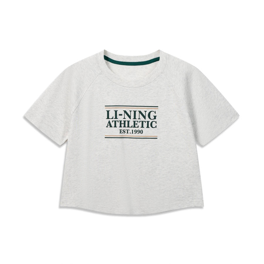 Li-Ning Li Ning Sports Life Collection T Shirts Women's Heather Gray Light Heather Gray Crew Neck Moderate