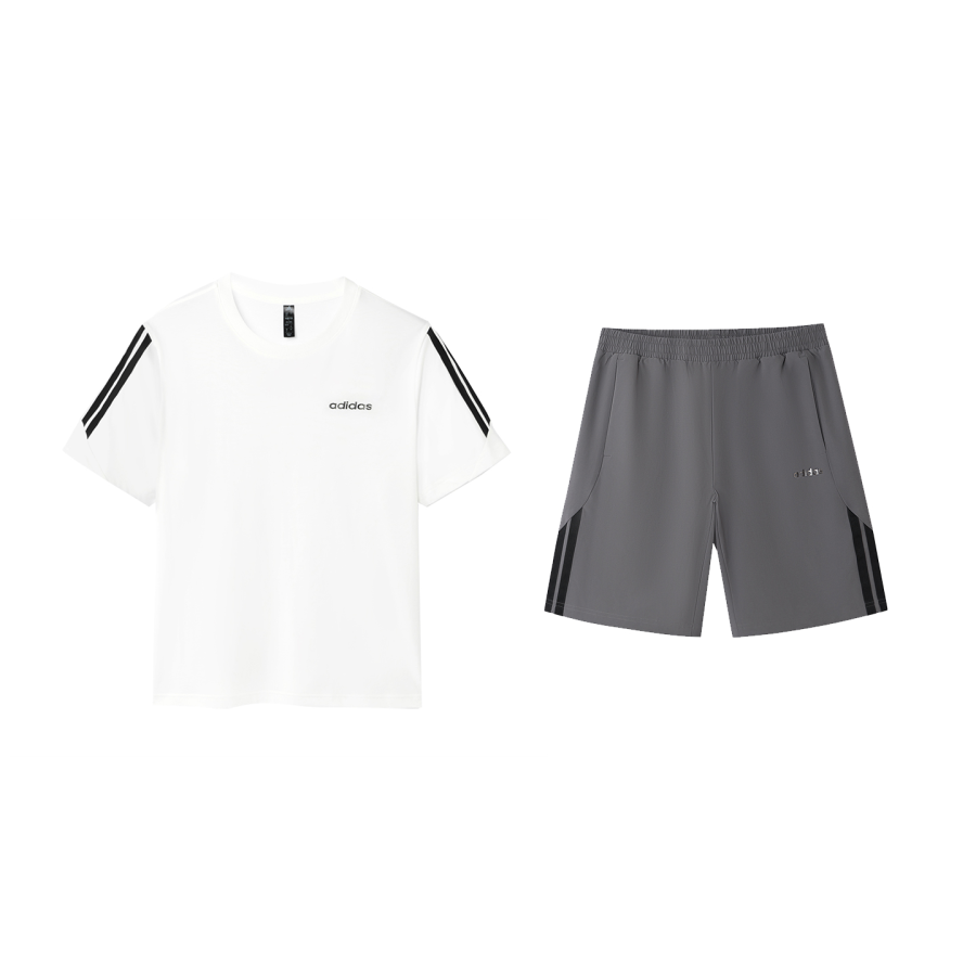 Adidas Adidas Casual Sportswear Unisex Set White Top+Gray Bottom Crew Neck Moderate