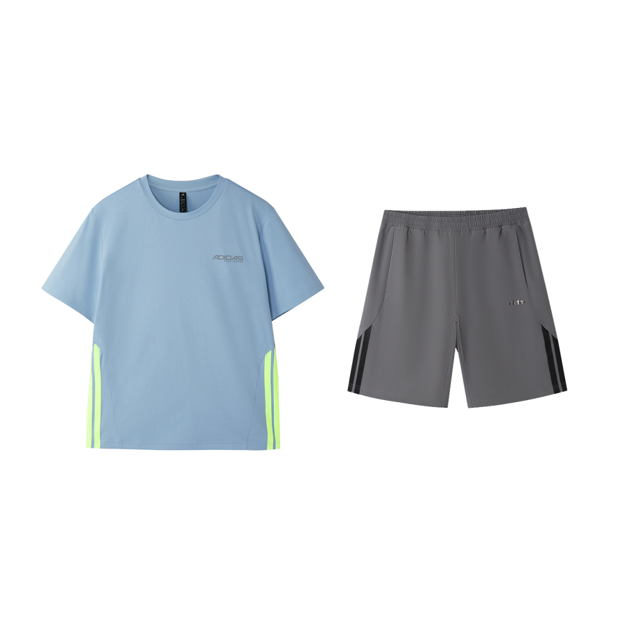 Adidas Adidas Casual Sportswear Unisex Set Blue+Gray Crew Neck Moderate