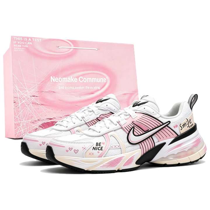 Nike Nike V2K Run Running Shoes Women's Low Top White Black Pink Beige Multicolor