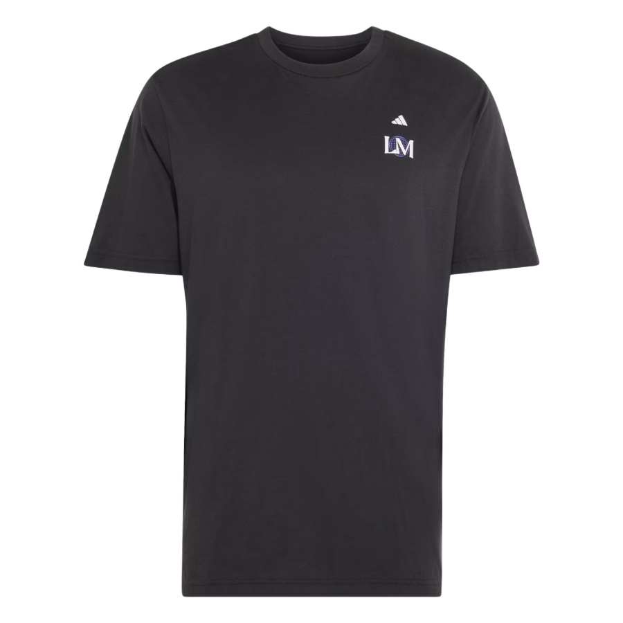 Adidas Adidas LES MILLS T Shirts Men's Black/White/Sun Purple Crew Neck Moderate
