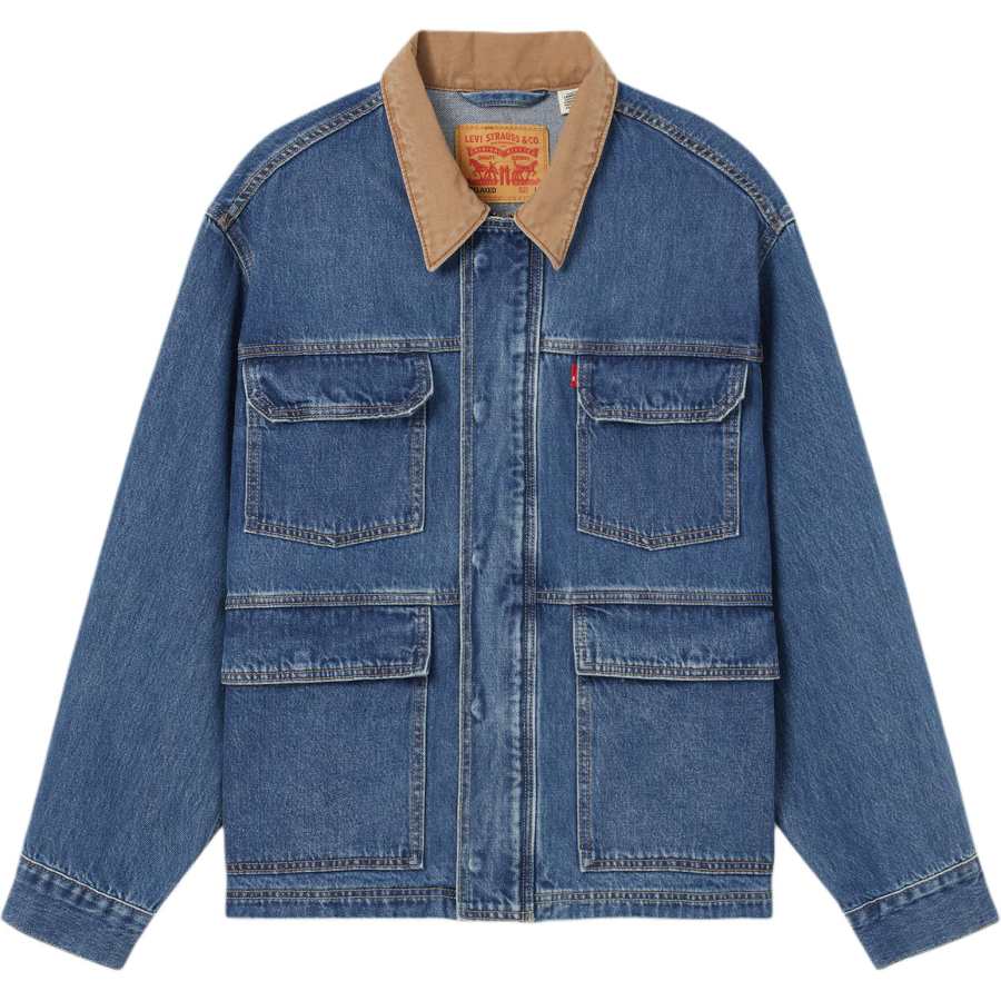 Levis Denim Jackets Men's Detroit Washed Blue Lapel Moderate Straight Fit