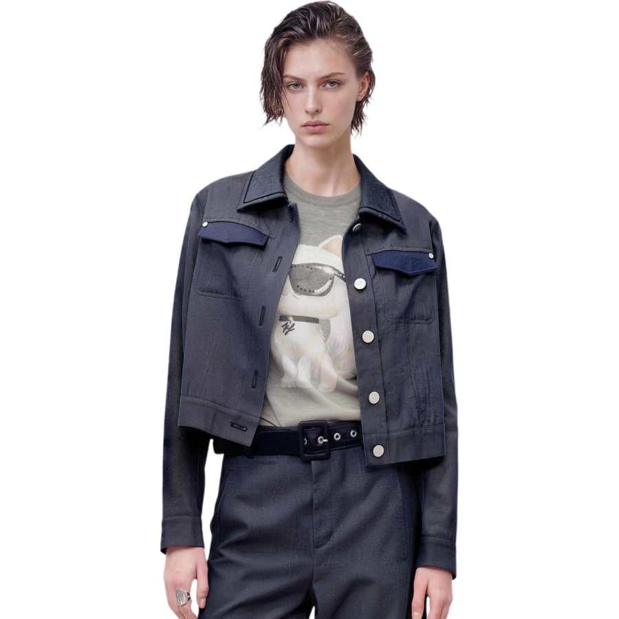 KARL LAGERFELD / Karl Lagerfeld Jeans Jackets Women's Navy Blue Lapel Moderate