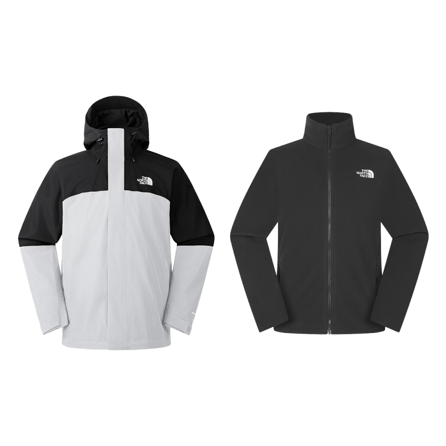 THE NORTH FACE Windbreaker Jackets Men's QQ8/Feather Cloud Gray/Cosmic Black Hooded Non Detachable Moderate